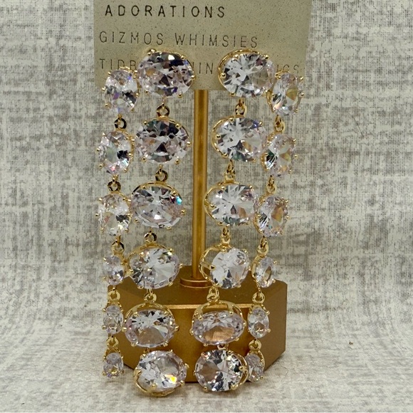 NWT Anthropologie 14k Gold Plated Parallel Crystal Drop Earrings ✨ - Picture 5 of 5